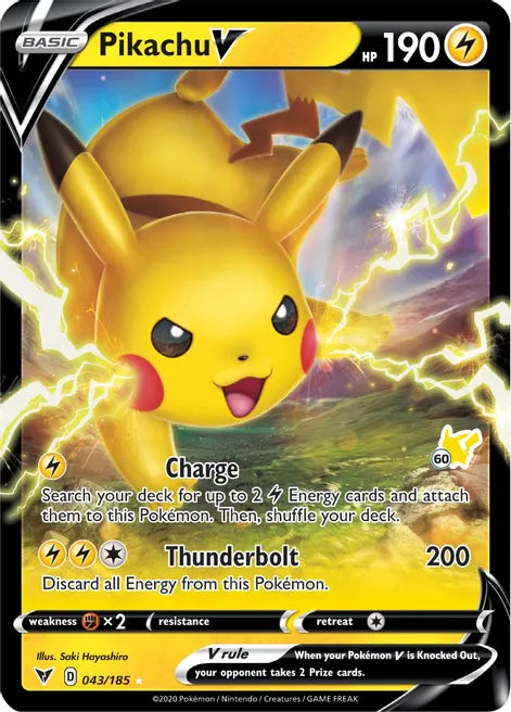 Pikachu V - 043/185 (#60 Pikachu Stamped) - Battle Academy 2022 (BA22)